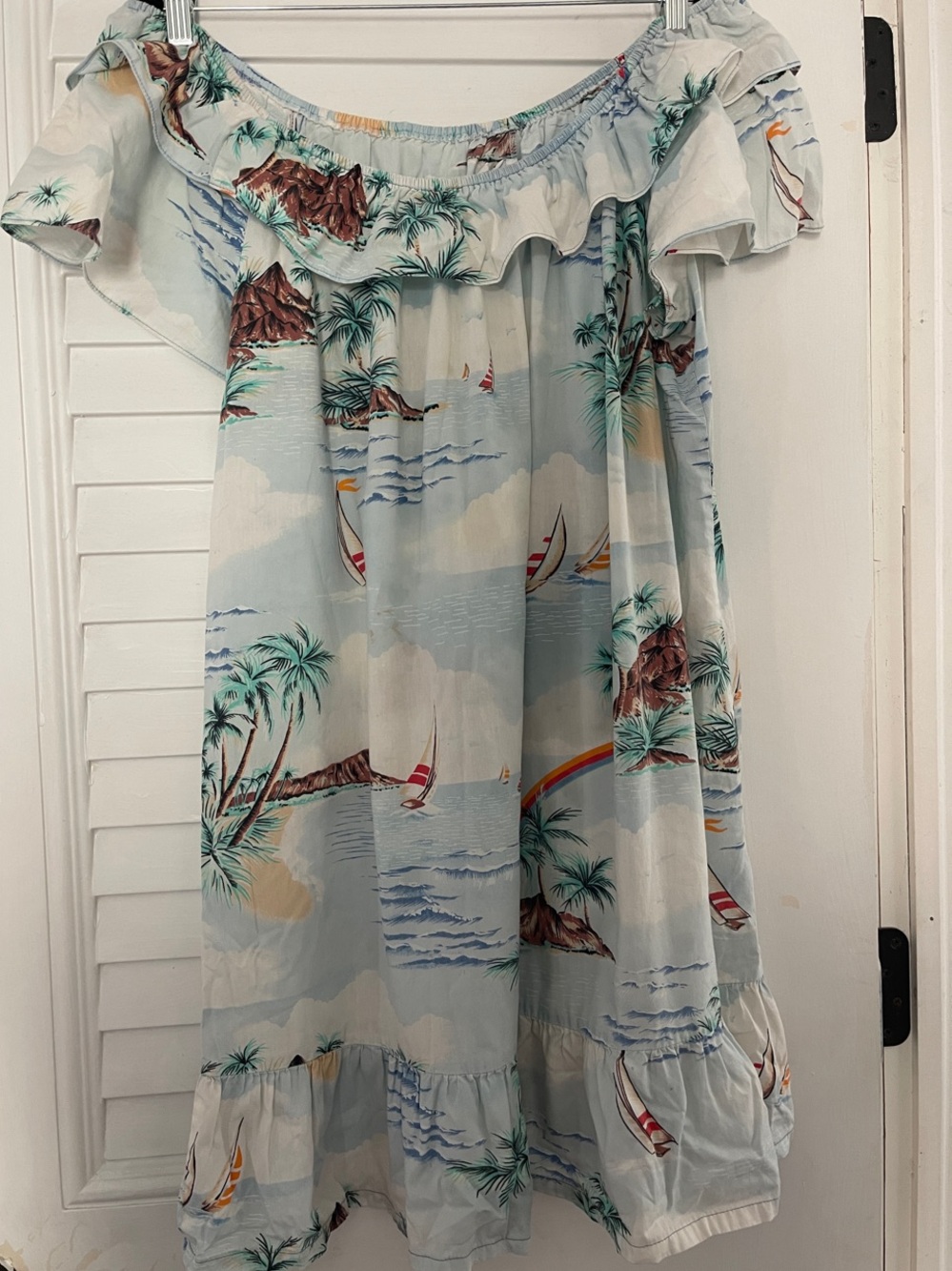 Hilo Hattie Light Blue Tropical Off-Shoulder Dress